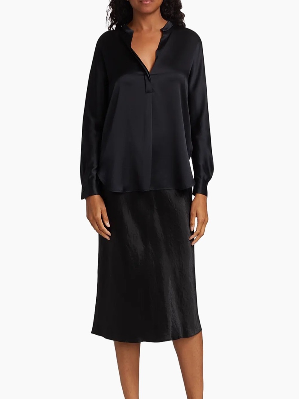 New Without Tags Vince Silk Band-Collar Blouse - Black - Size Small - Picture 4 of 4